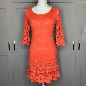 Coral Lace Long Sleeve Dress